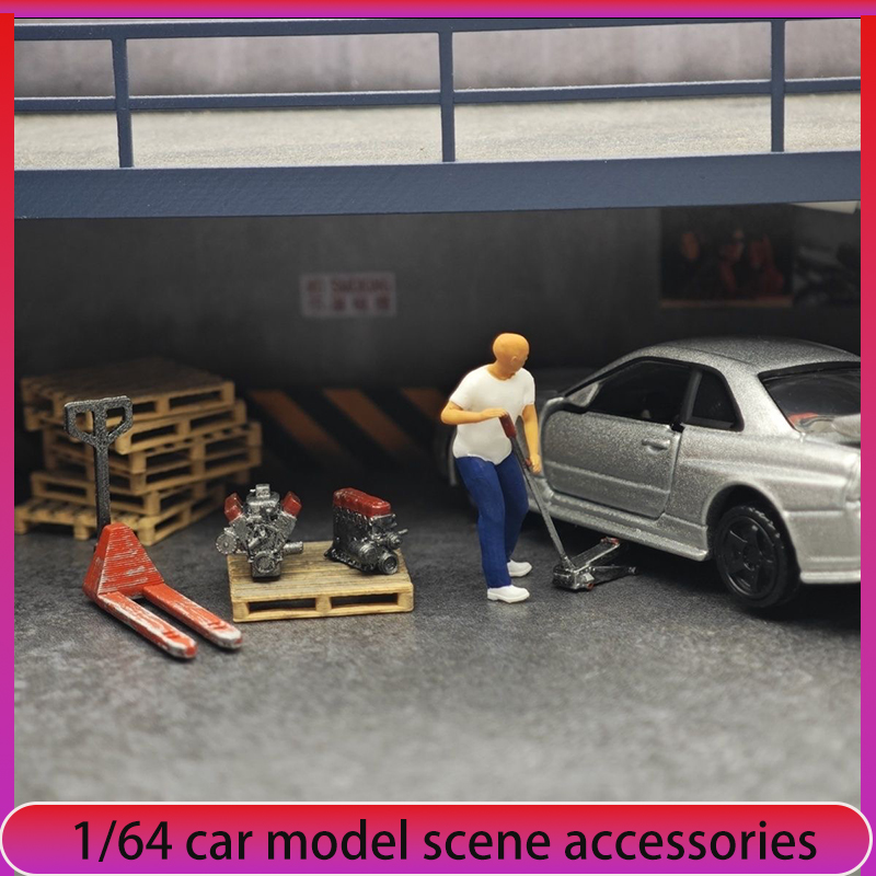 Car Jack - 1:64 Dekorasi Adegan Bengkel Perbaikan Model