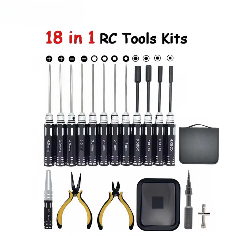 Socket Set - Set Peralatan RC 18-in-1, Termasuk Obeng,